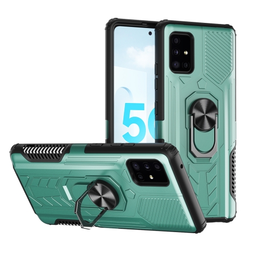 

For Samsung Galaxy A51 5G Shield Armor PC+TPU Protective Case with 360 Degree Rotation Ring Holder(Cyan)