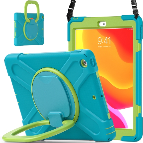 

Contrast Color Silicone + PC Protective Case with Holder & Shoulder Strap For Apple iPad 10.2 2019 / 2020(Light blue+Yellow Green)