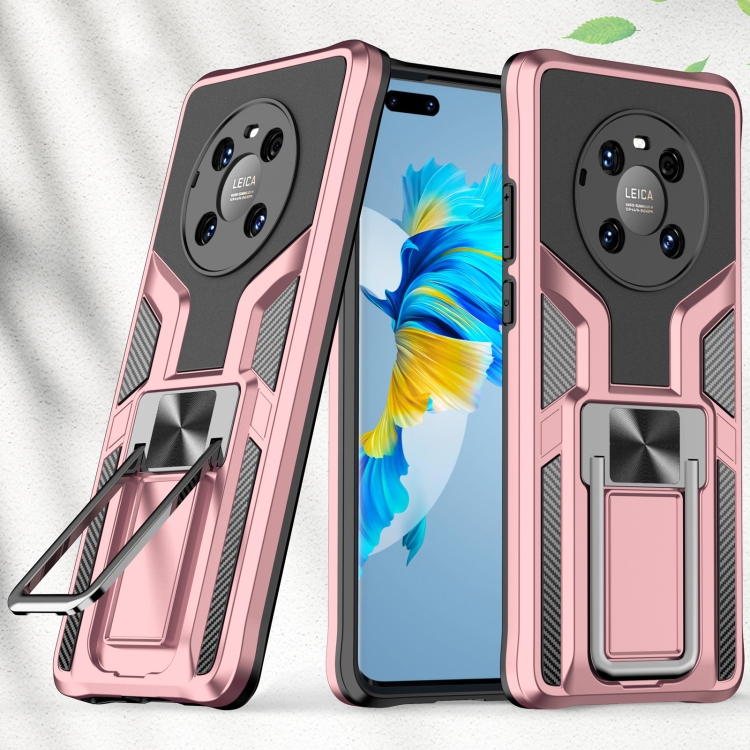 

For Huawei Mate 40 Pro Armor 2 in 1 PC + TPU Magnetic Shockproof Case with Foldable Holder(Rose Gold)