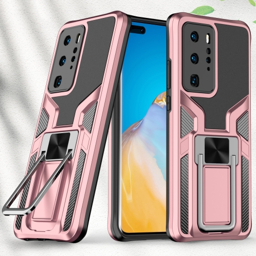 

For Huawei P40 Pro Armor 2 in 1 PC + TPU Magnetic Shockproof Case with Foldable Holder(Rose Gold)