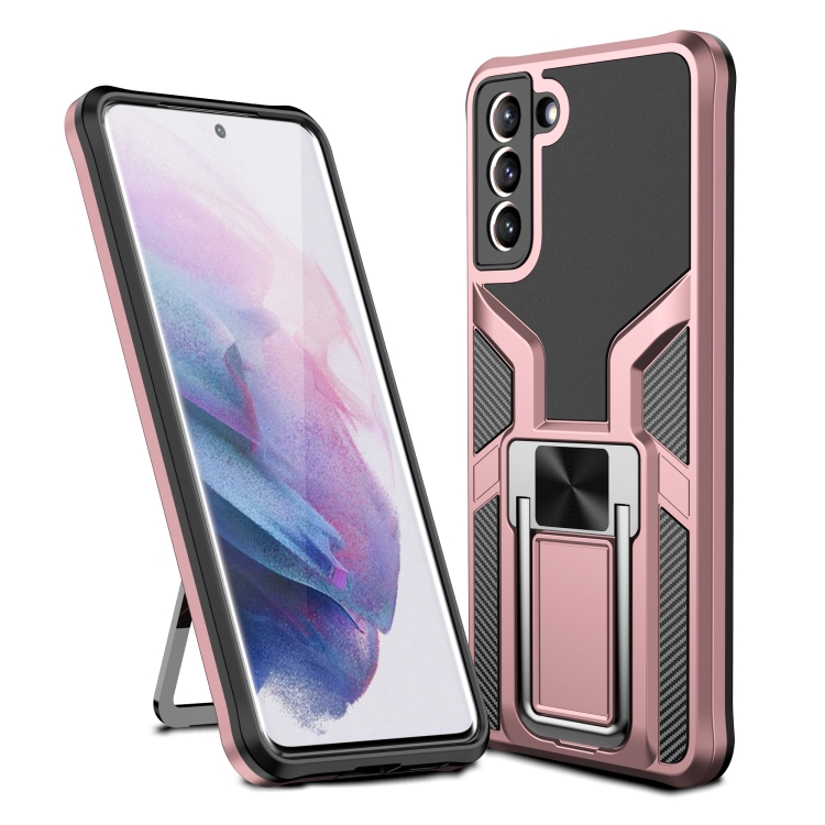 

For Samsung Galaxy S21+ 5G Armor 2 in 1 PC + TPU Magnetic Shockproof Case with Foldable Holder(Rose Gold)