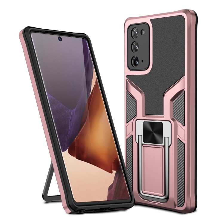 

For Samsung Galaxy Note20 Armor 2 in 1 PC + TPU Magnetic Shockproof Case with Foldable Holder(Rose Gold)