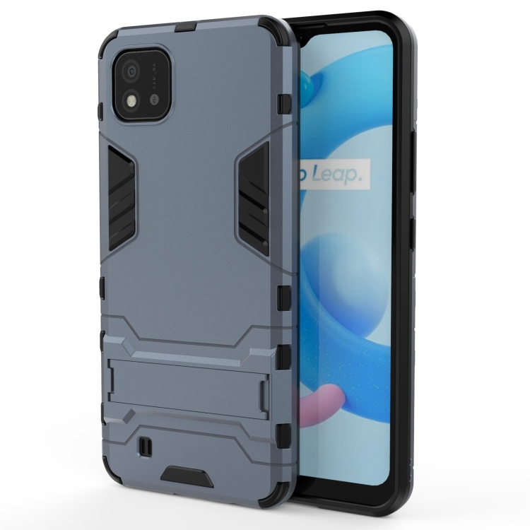

For OPPO Realme C20 PC + TPU Shockproof Protective Case with Invisible Holder(Navy Blue)