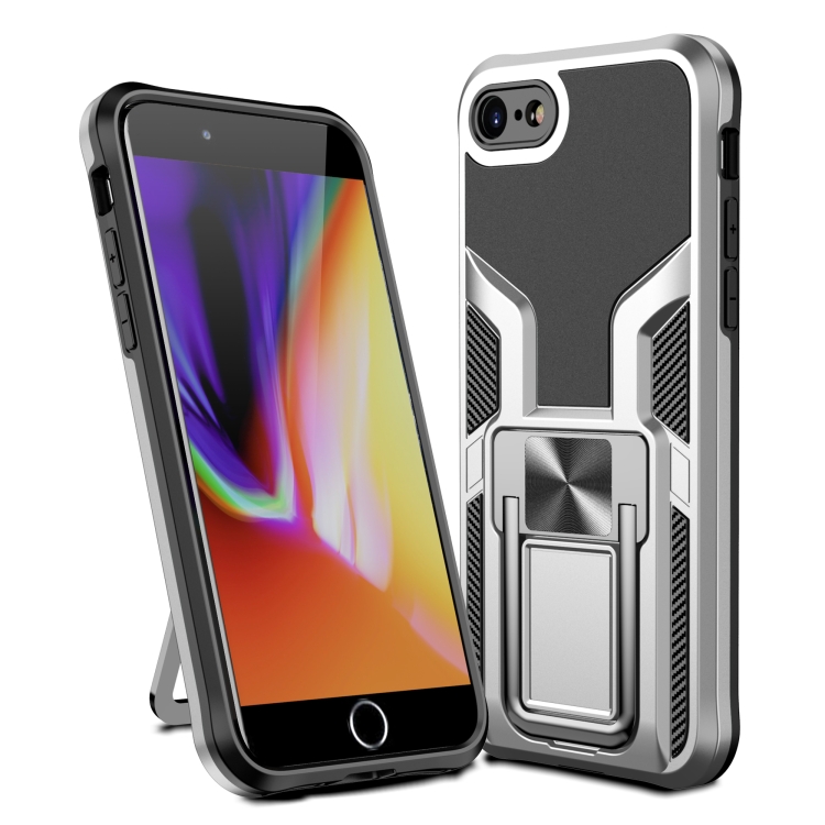 

Armor 2 in 1 PC + TPU Magnetic Shockproof Case with Foldable Holder For iPhone 7 / 8(Silver)