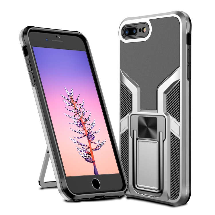 

Armor 2 in 1 PC + TPU Magnetic Shockproof Case with Foldable Holder For iPhone 7 Plus / 8 Plus(Silver)