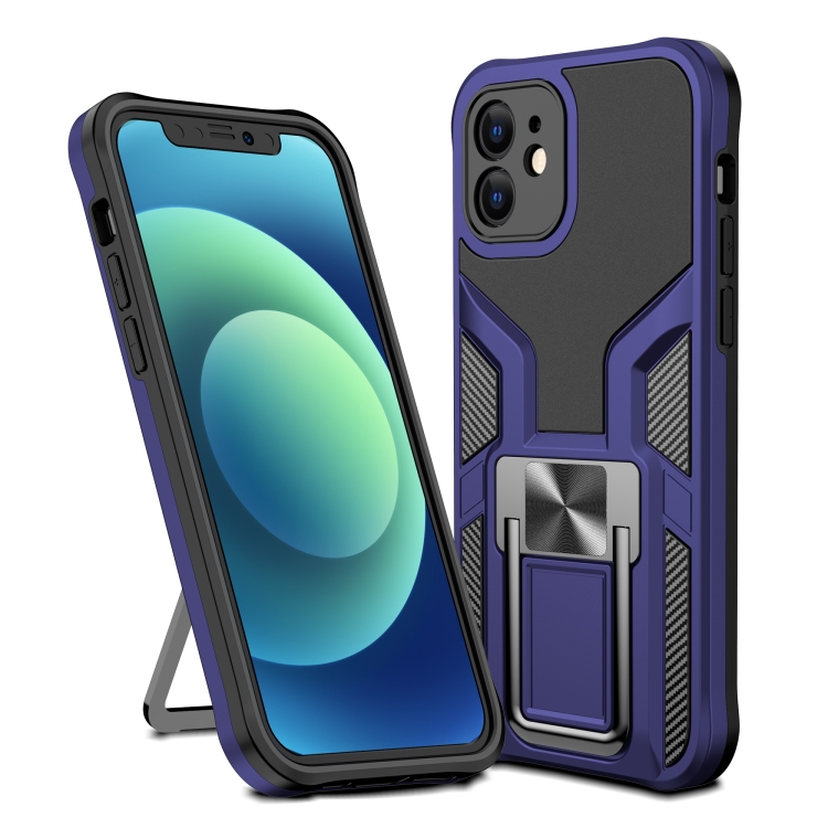 

Armor 2 in 1 PC + TPU Magnetic Shockproof Case with Foldable Holder For iPhone 12(Blue)