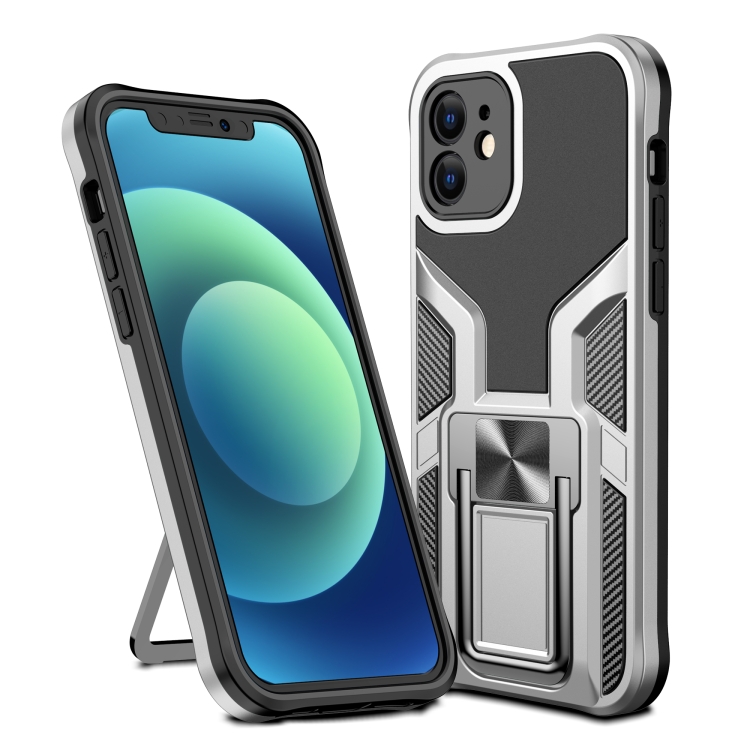 

Armor 2 in 1 PC + TPU Magnetic Shockproof Case with Foldable Holder For iPhone 12(Silver)