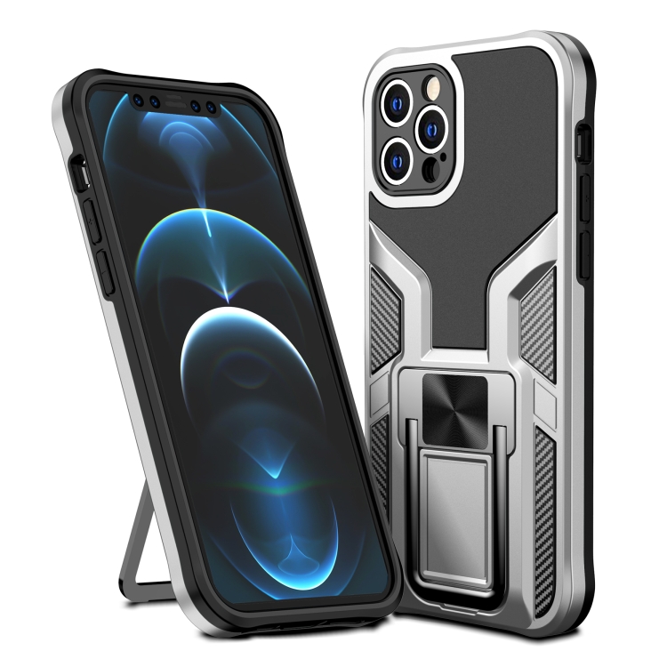 

Armor 2 in 1 PC + TPU Magnetic Shockproof Case with Foldable Holder For iPhone 12 Pro(Silver)