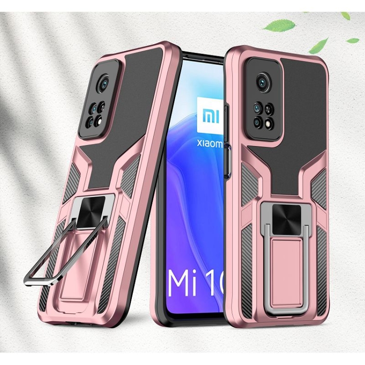 

For Xiaomi Mi 10T Pro 5G Armor 2 in 1 PC + TPU Magnetic Shockproof Case with Foldable Holder(Rose Gold)
