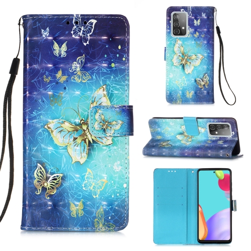 

For Samsung Galaxy A52 5G / 4G 3D Painting Horizontal Flip Leather Case with Holder & Card Slot & Wallet & Lanyard(Golden Butterfly)