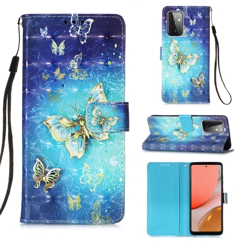 

For Samsung Galaxy A72 5G / 4G 3D Painting Horizontal Flip Leather Case with Holder & Card Slot & Wallet & Lanyard(Golden Butterfly)