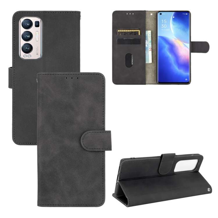 

For OPPO Reno5 Pro+ Solid Color Skin Feel Magnetic Buckle Horizontal Flip Calf Texture PU Leather Case with Holder & Card Slots & Wallet(Black)