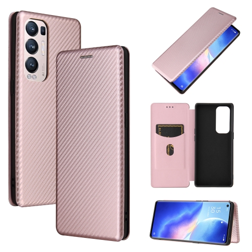 

For OPPO Reno5 Pro+ Carbon Fiber Texture Magnetic Horizontal Flip TPU + PC + PU Leather Case with Card Slot(Pink)