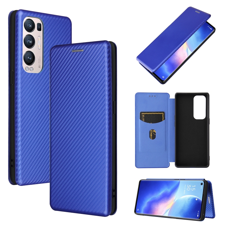 

For OPPO Find X3 Neo Carbon Fiber Texture Magnetic Horizontal Flip TPU + PC + PU Leather Case with Card Slot(Blue)