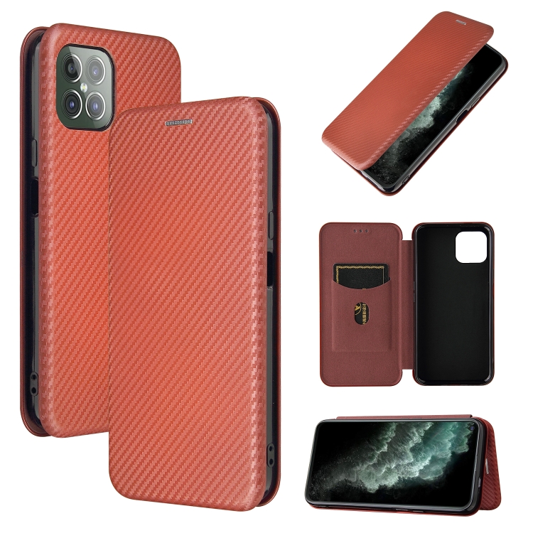 

For Cubot C30 Carbon Fiber Texture Magnetic Horizontal Flip TPU + PC + PU Leather Case with Card Slot(Brown)
