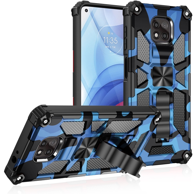 

For Motorola Moto G Power (2021) Camouflage Armor Shockproof TPU + PC Magnetic Protective Case with Holder(Dark Blue)