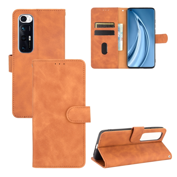 

For Xiaomi Mi 10S Solid Color Skin Feel Magnetic Buckle Horizontal Flip Calf Texture PU Leather Case with Holder & Card Slots & Wallet(Brown)