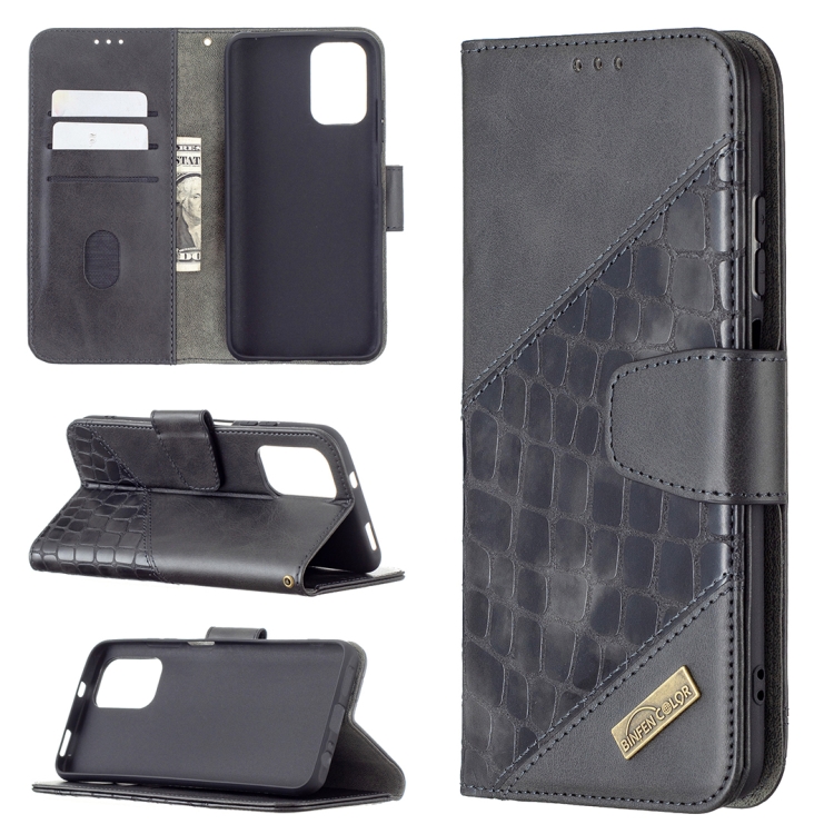 

For Xiaomi Redmi Note 10 4G /Note 10s Matching Color Crocodile Texture Horizontal Flip PU Leather Case with Wallet & Holder & Card Slots(Black)