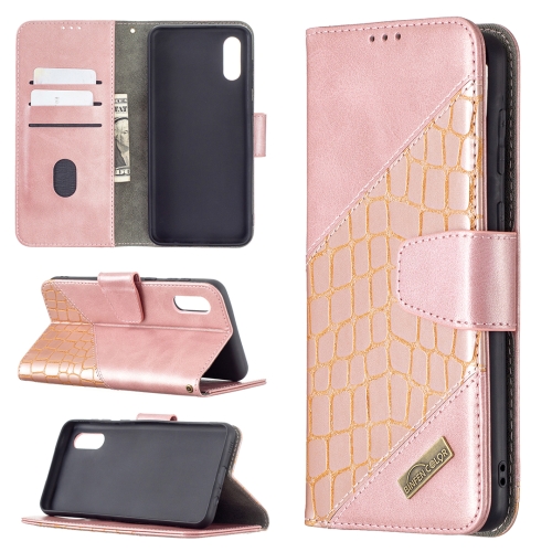 

For Samsung Galaxy A02 / M02 Matching Color Crocodile Texture Horizontal Flip PU Leather Case with Wallet & Holder & Card Slots(Rose Gold)