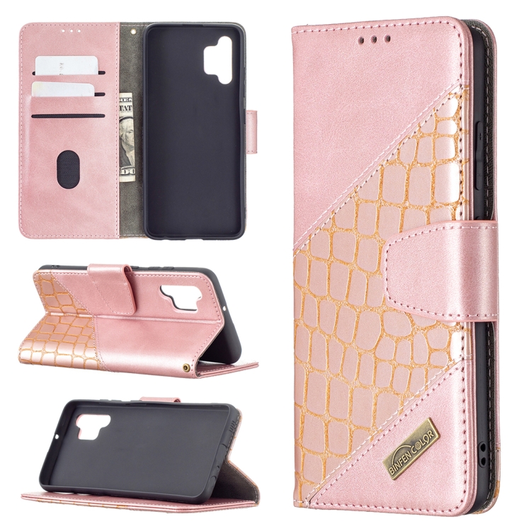 

For Samsung Galaxy A32 4G Matching Color Crocodile Texture Horizontal Flip PU Leather Case with Wallet & Holder & Card Slots(Rose Gold)