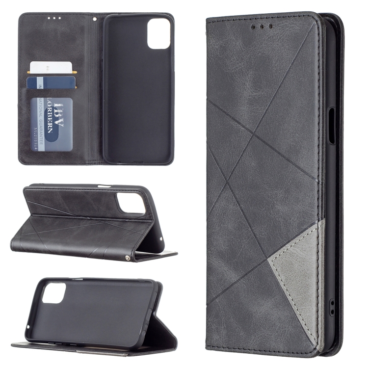 

For LG K42 Rhombus Texture Horizontal Flip Magnetic Leather Case with Holder & Card Slots(Black)