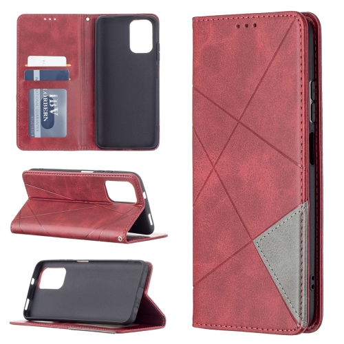 

For Xiaomi Redmi Note 10 4G / Note 10s Rhombus Texture Horizontal Flip Magnetic Leather Case with Holder & Card Slots(Red)