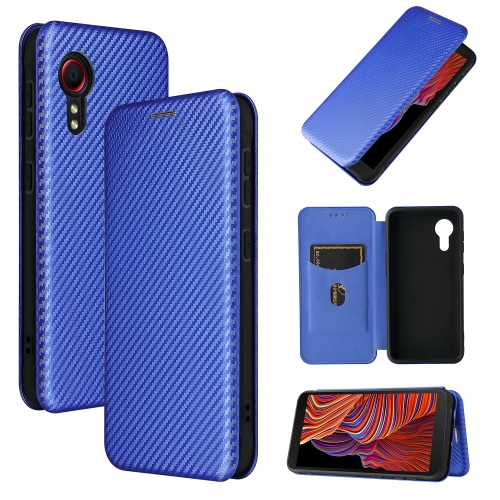 

For Samsung Galaxy Xcover 5 Carbon Fiber Texture Magnetic Horizontal Flip TPU + PC + PU Leather Case with Card Slot(Blue)