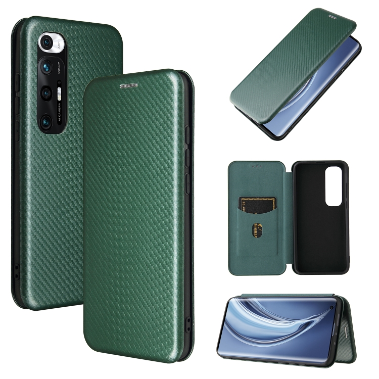 

For Xiaomi Mi 10S Carbon Fiber Texture Magnetic Horizontal Flip TPU + PC + PU Leather Case with Card Slot(Green)