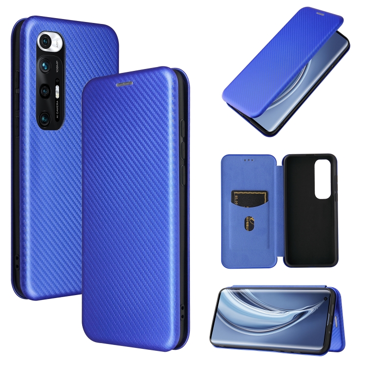 

For Xiaomi Mi 10S Carbon Fiber Texture Magnetic Horizontal Flip TPU + PC + PU Leather Case with Card Slot(Blue)