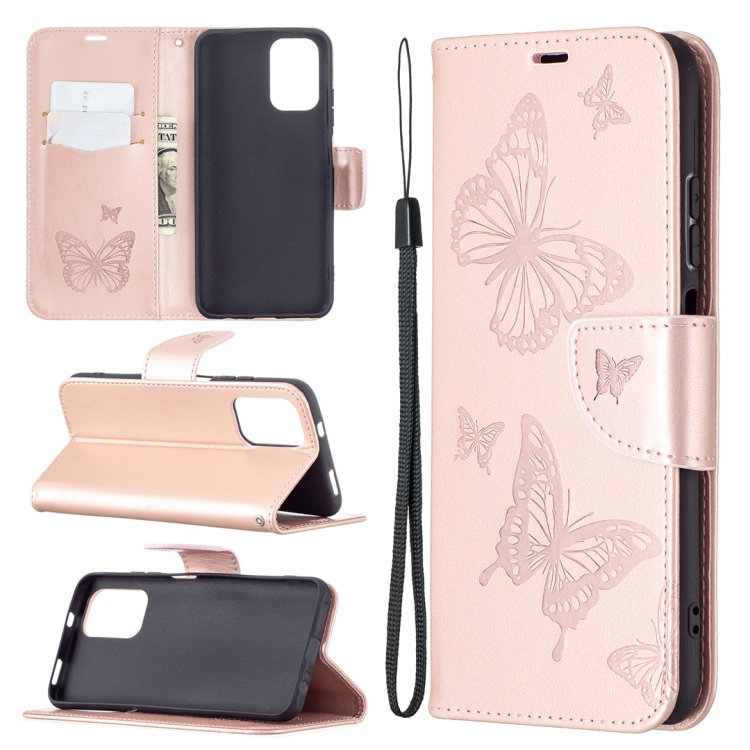 

For Xiaomi Redmi Note 10 4G/Note 10s Two Butterflies Embossing Pattern Horizontal Flip Leather Case with Holder & Card Slot & Wallet & Lanyard(Rose Gold)