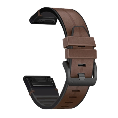 

For Garmin Fenix 6 Silicone + Leather Quick Release Replacement Strap Watchband(Coffee)