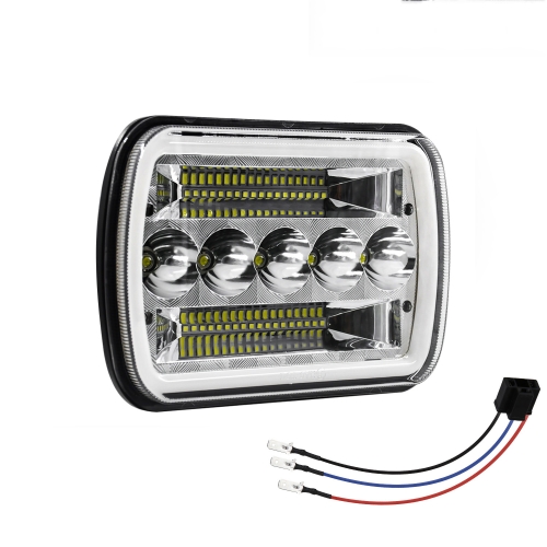 

7 inch(5X7)/(7X6) H4 DC 9V-30V 30000LM 200W Car Square Shape LED Headlight Lamps for Jeep Wrangler, with Angel Eye