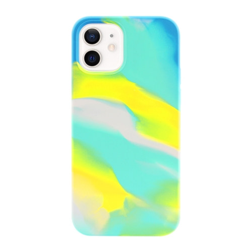 

Liquid Silicone Watercolor Protective Case For iPhone 12 mini, Fixed Color, Random Shape(Blue Yellow)