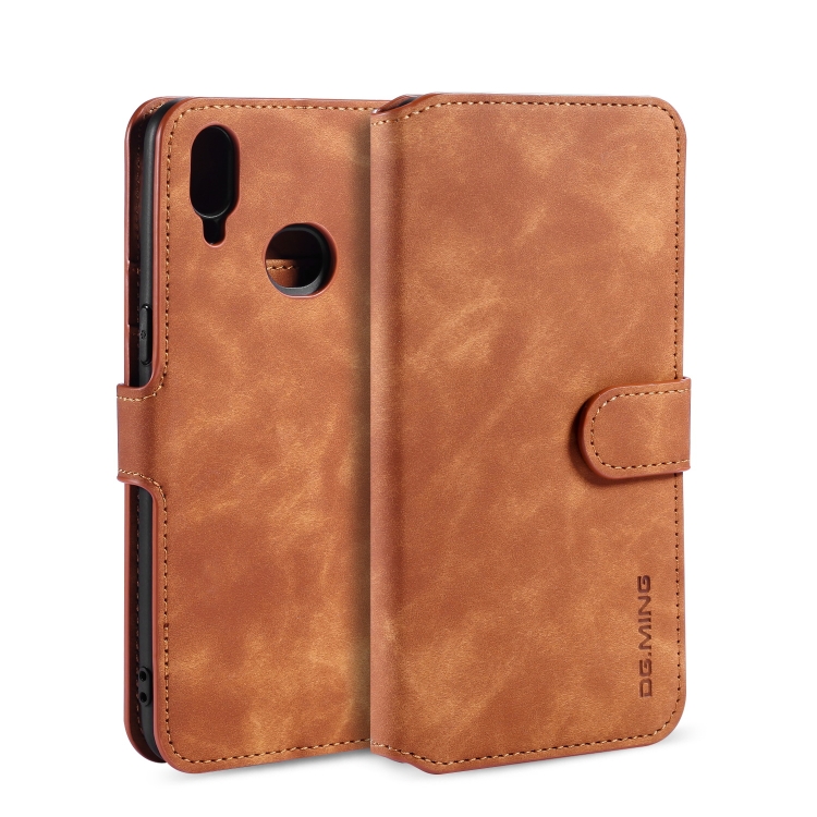 

For Galaxy A10s DG.MING Retro Oil Side Horizontal Flip Case with Holder & Card Slots & Wallet(Brown)