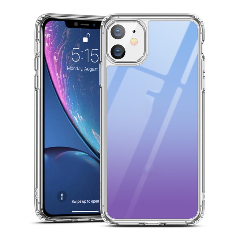 

For iPhone 11 ESR Ice Shield Series Soft Silicone Frame + Glass Back Protective Case(Blue Purple)
