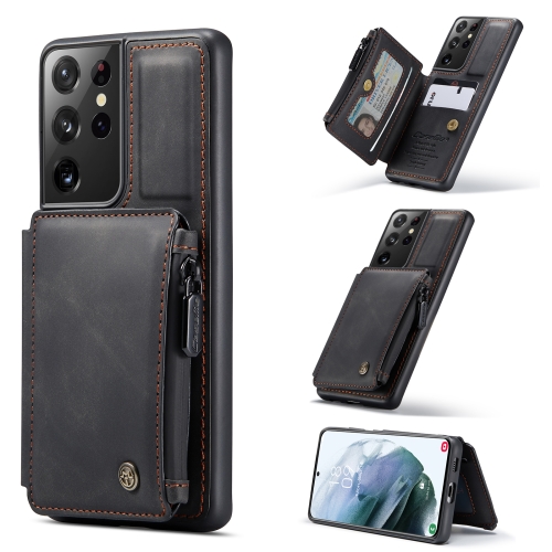 

For Samsung Galaxy S21 Ultra 5G CaseMe C20 Multifunctional PC + TPU Protective Case with Holder & Card Slot & Wallet(Black)