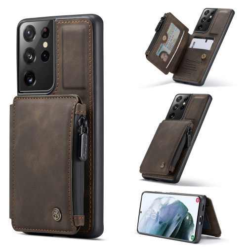 

For Samsung Galaxy S21 Ultra 5G CaseMe C20 Multifunctional PC + TPU Protective Case with Holder & Card Slot & Wallet(Dark Coffee)