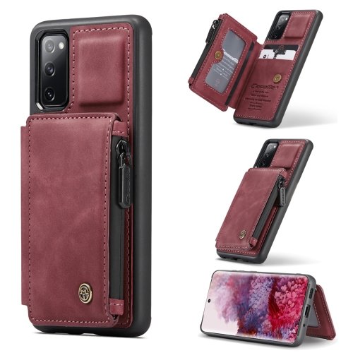 

For Samsung Galaxy S20 FE CaseMe C20 Multifunctional PC + TPU Protective Case with Holder & Card Slot & Wallet(Dark Red)