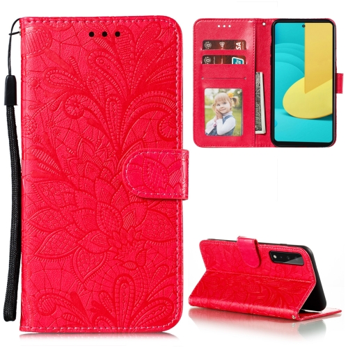 

For LG Stylo 7 5G Lace Flower Embossing Pattern Horizontal Flip Leather Case with Holder & Card Slots & Wallet & Photo Frame(Red)