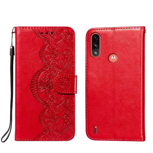 

For Motorola Moto E7 Power Flower Vine Embossing Pattern Horizontal Flip Leather Case with Card Slot & Holder & Wallet & Lanyard(Red)