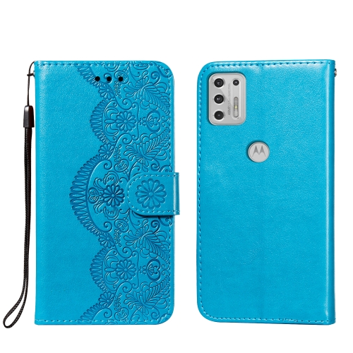 

For Motorola Moto G Stylus (2021) Flower Vine Embossing Pattern Horizontal Flip Leather Case with Card Slot & Holder & Wallet & Lanyard(Blue)