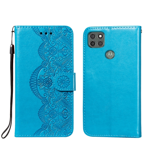 

For Motorola Moto G9 Power Flower Vine Embossing Pattern Horizontal Flip Leather Case with Card Slot & Holder & Wallet & Lanyard(Blue)