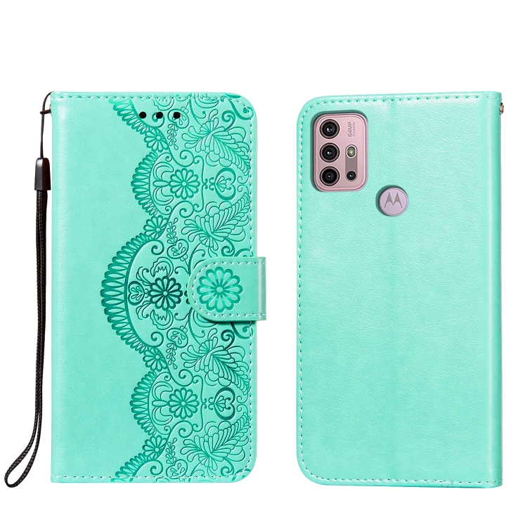 

For Motorola Moto G30 Flower Vine Embossing Pattern Horizontal Flip Leather Case with Card Slot & Holder & Wallet & Lanyard(Blue)