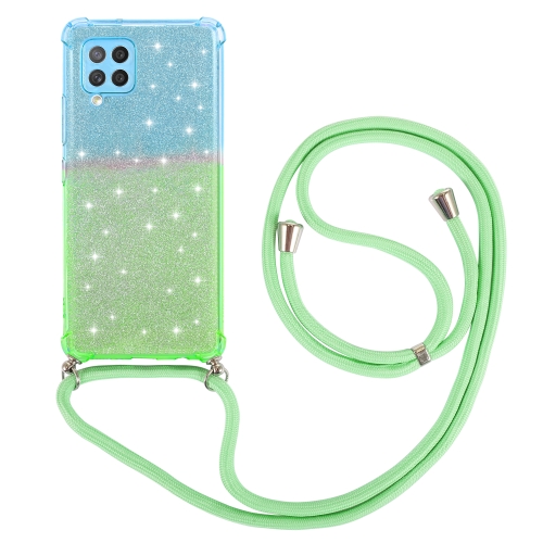 

For Samsung Galaxy A42 5G Gradient Glitter Powder Shockproof TPU Protective Case with Lanyard(Blue Green)