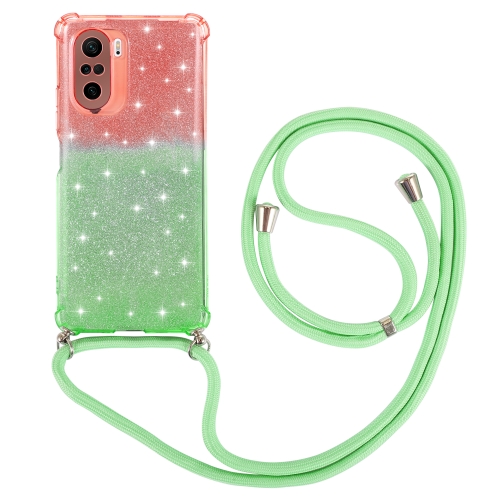 

For Xiaomi Redmi K40 / K40 Pro Gradient Glitter Powder Shockproof TPU Protective Case with Lanyard(Orange Green)