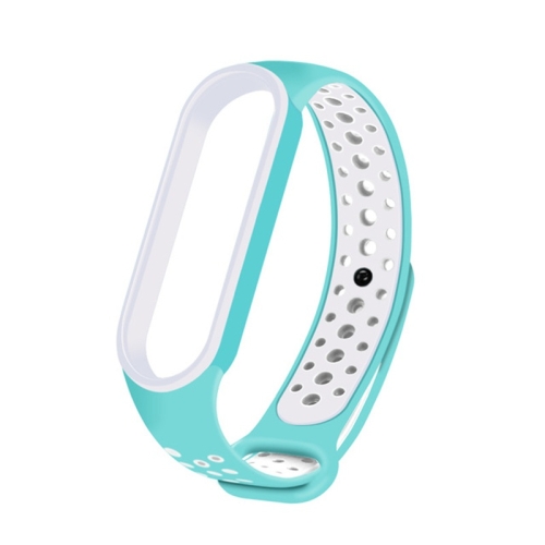 

For Xiaomi Mi Band 6 (CA8856) Breathable Silicone Replacement Strap Watchband with Holes(Mint Green+White)