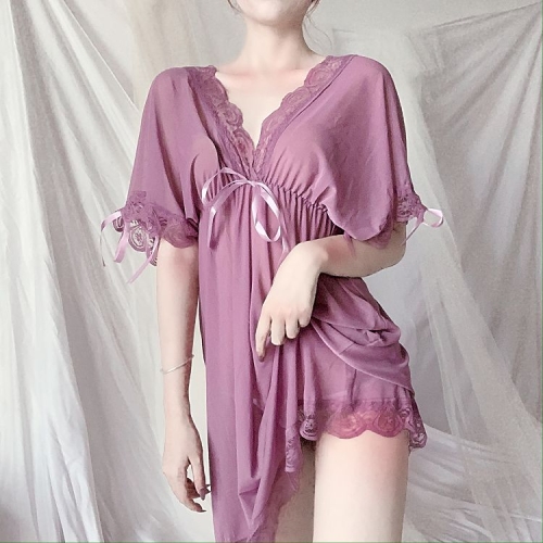 

Women Sexy Pajamas Transparent Net Gauze Nightdress(Purple)