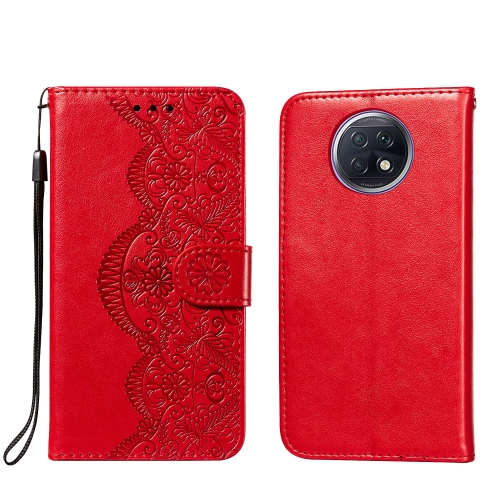 

For Xiaomi Redmi Note 9T Flower Vine Embossing Pattern Horizontal Flip Leather Case with Card Slot & Holder & Wallet & Lanyard(Red)