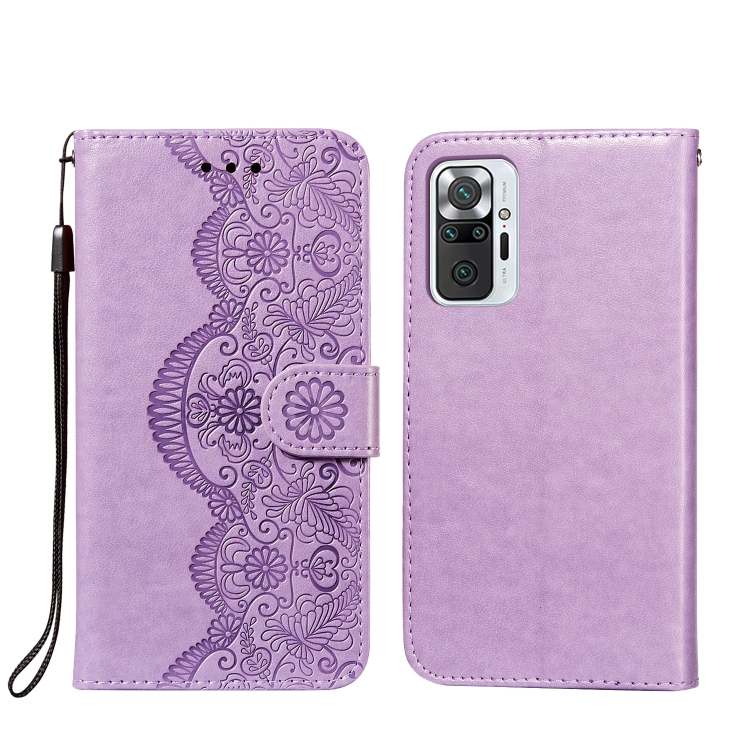 

For Xiaomi Redmi Note 10 Pro Flower Vine Embossing Pattern Horizontal Flip Leather Case with Card Slot & Holder & Wallet & Lanyard(Purple)
