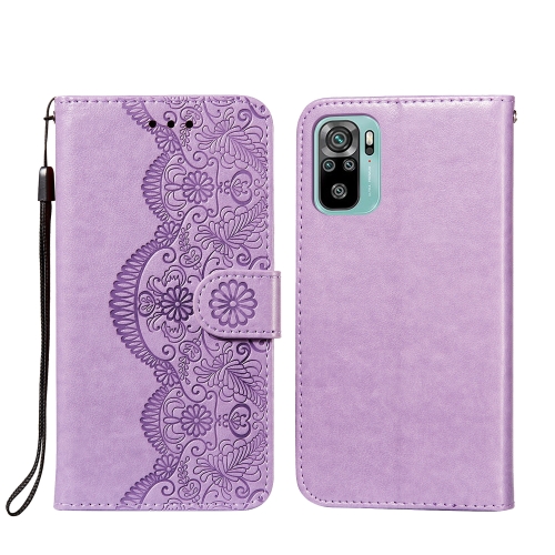 

For Xiaomi Redmi Note 10 4G Flower Vine Embossing Pattern Horizontal Flip Leather Case with Card Slot & Holder & Wallet & Lanyard(Purple)